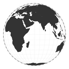 Vector world map. Orthographic projection. Plain world geographical map with latitude and longitude lines. Centered to 60deg W longitude. Vector illustration.