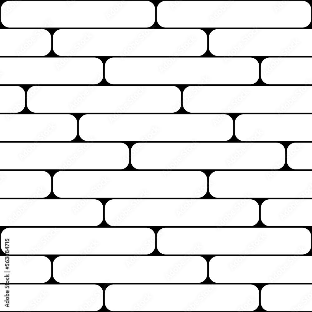 Wall mural Brick line seamless pattern. Repeating black monochrome geometric tileable on white background. Repeated stripe trellis for design prints. Geometry wallpaper. Repeat geos mosaic. Vector illustration - Wall murals
