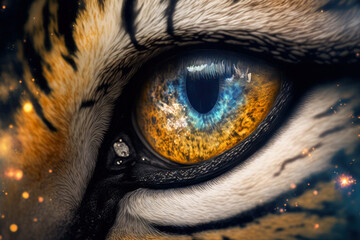 Close up of a beautiful tiger's eye. Generative AI