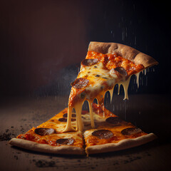 A closeup of tasty pizza with cheese on the table with blurred background	
