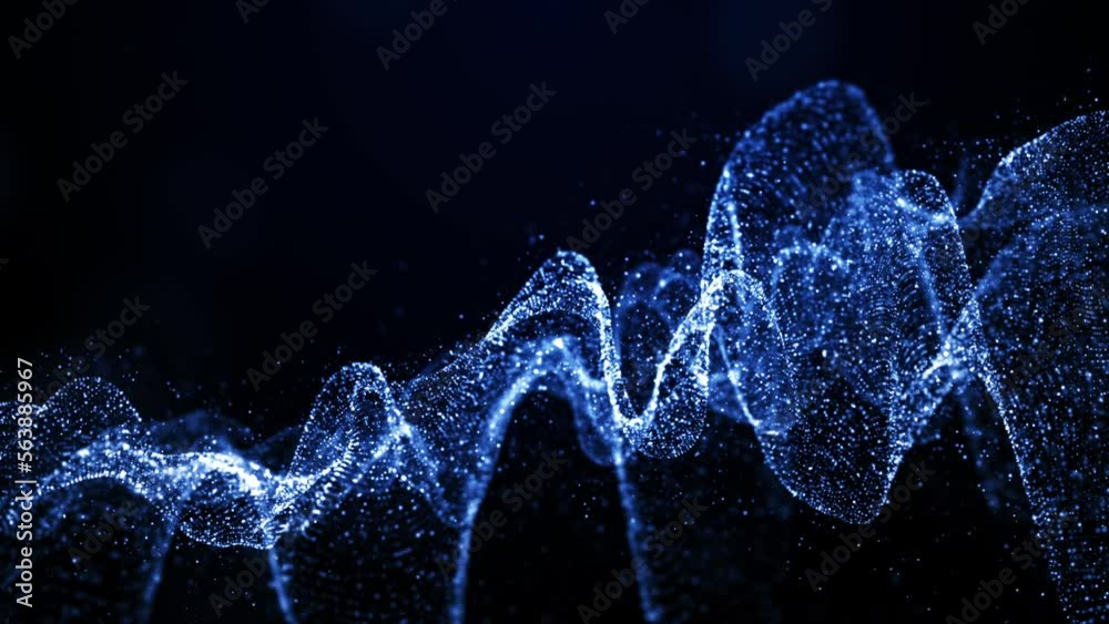 Poster blue wave particle abstract background digital line and dots connect, technology network connections
