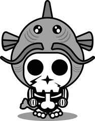 vector illustration of mascot costume cartoon character animal man catfish cute skull