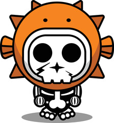 vector illustration of mascot costume cartoon character animal man fugu fish cute skull