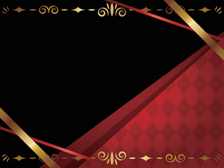 斜め掛けリボンとダイヤ模様の背景　横位置　レッド