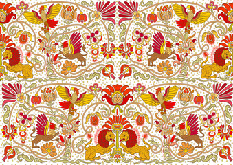 Classical luxury old fashioned royal decoration, historical ornament with lions, griffons and eagle Seamless pattern, background. Vector illustration.