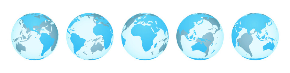 World map on earth spherical globe planet showing continents and oceans. Isolated geography and cartography, travel and business icon. Vector illustration 3d realistic style