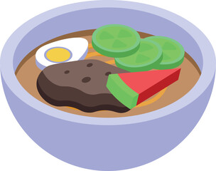 Egg meat soup icon isometric vector. Japanese food. Cuisine plate