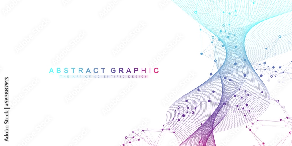 Fototapete Digits abstract background with connected line and dots, wave flow. Digital neural networks. Network and connection background for your presentation. Graphic polygonal background. Vector illustration.