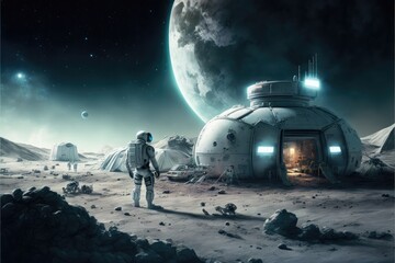 astronaut in space at the colony made with generative ai