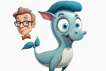 Obraz premium Cartoon Character with cute fish and sea creatures isolated on white background. Generative AI