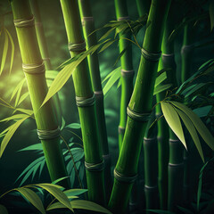 bamboo forest with trunk and leaf closeup. generative ai