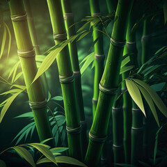 Obraz premium bamboo forest with trunk and leaf closeup. generative ai