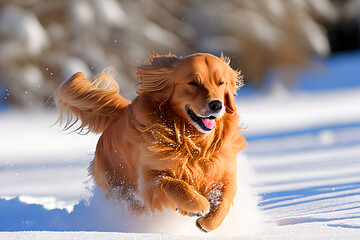 A Hovawart dog running through the snow. Generative AI