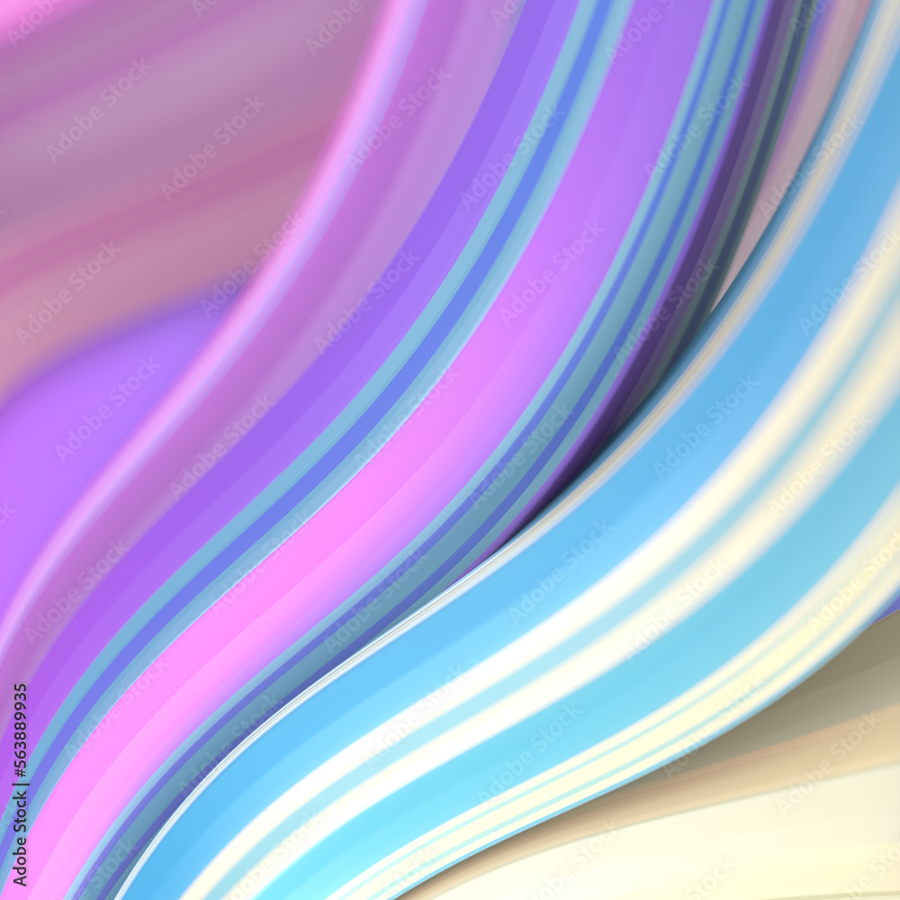 Poster Curved wavy background with trendy neon colored gradient. 3d rendering pattern in abstract style. Digital illustration