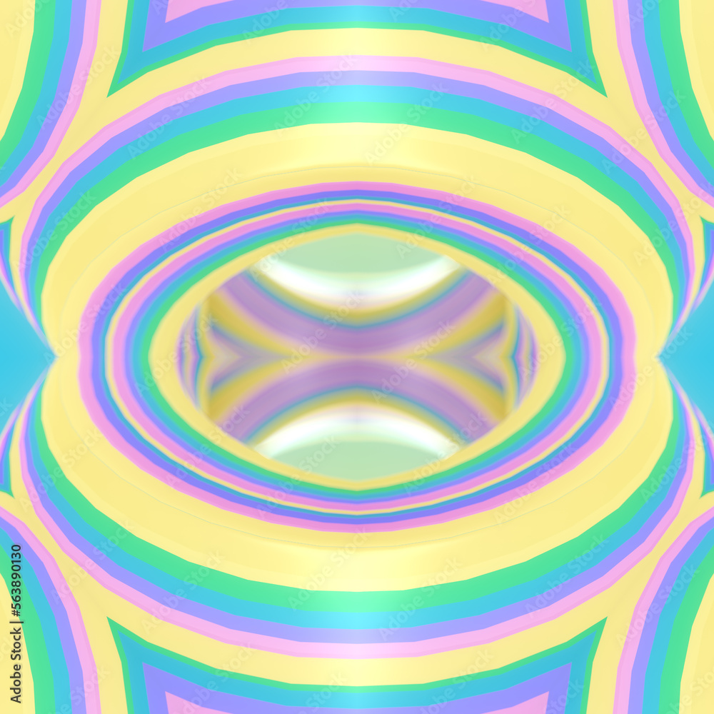 Aufkleber Digital illustration pattern of curved neon shapes with iridescent stripes. Bright abstract background. 3d rendering
