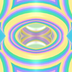 Digital illustration pattern of curved neon shapes with iridescent stripes. Bright abstract background. 3d rendering