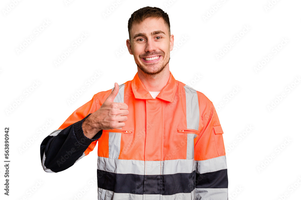 Wall mural garbage man cut out isolated smiling and raising thumb up