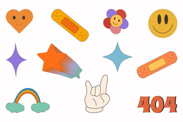 y2k. Y2k collection. 2000s.Retro y2k style.Cartoon style. Vector set of design elements.Retro elements.Retro hipster y2k set .