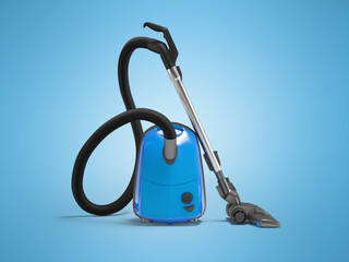 3D illustration of blue electric vacuum cleaner for dry cleaning on blue background with shadow