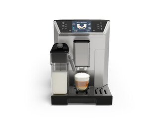 3d illustration professional automatic coffee machine with touch screen for preparing different drinks on white background with shadow