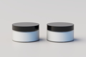 Black and White Plastic Cosmetic. Multiple Jars Mockup. 3D Rendering