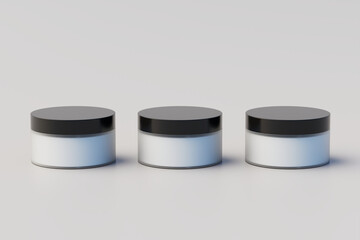 Black and White Plastic Cosmetic. Multiple Jars Mockup. 3D Rendering