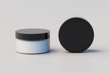 Black and White Plastic Cosmetic. Multiple Jars Mockup. 3D Rendering