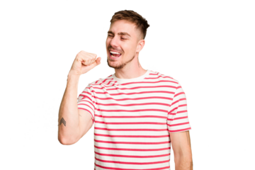 Young caucasian man cut out isolated celebrating a victory, passion and enthusiasm, happy expression.