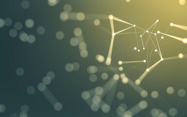 Abstract background. Molecules technology with polygonal shapes, connecting dots and lines. Connection structure. Big data visualization.
