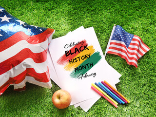Black history month . Children's drawing. African heritage . Celebrate Black Freedom. USA Flag