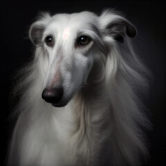 Obraz na płótnie Canvas front view of white borzoi dog in studio on black background, generative ai