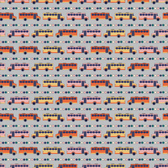 Seamless Pattern with cartoon school buses.