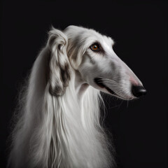 profile side view of white borzoi dog in studio on black background, generative ai