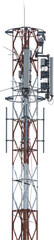Isolated PNG cutout of a metallic telecom tower on a transparent background, ideal for photobashing, matte-painting, concept art