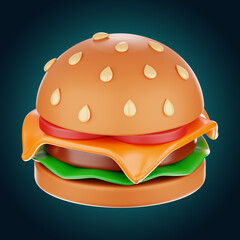 Premium fast food burger icon 3d rendering on isolated background