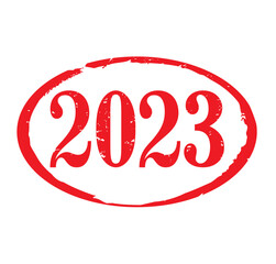 Red rubber stamp and text 2023. Vector Illustration and banner.