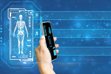 ChatGPT with AI or Artificial Intelligence technology. patient using a smartphone to medical chat with intelligent artificial intelligence. Futuristic technology. automate chatbot