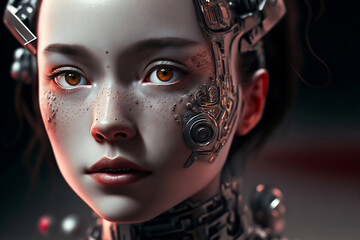 Women Cyborg, women robot, women robot staring at you, a women robot have pimples