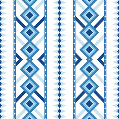 Obraz premium Blue ethnic tribal aztec, white background. Seamless tribal pattern ,native design wallpaper, clothing, fabric, textile