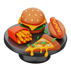 Premium fried fast food plate icon 3d rendering on isolated background PNG
