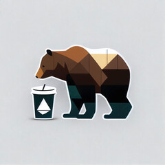 Geometric vector art style of bear enjoying a drink generative ai
