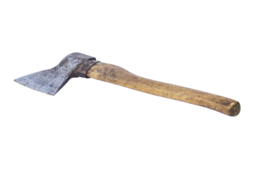 an old ax with a wooden handle isolated from the background
