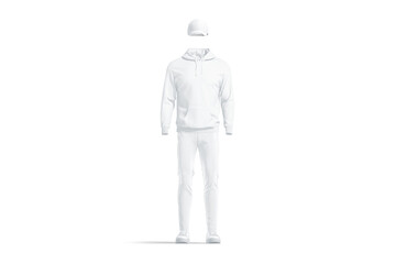 Blank white hoodie, baseball cap, pants and sneakers mockup, isolated