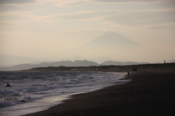 海岸から富士山
