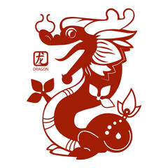 Chinese Dragon cute character. Easternn calendar beast. Asian traditional animal. Chinese text means 