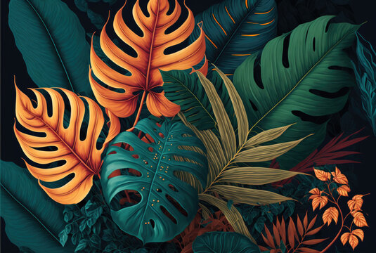 Tropical plants background created with generative Ai technologies © Jasmina