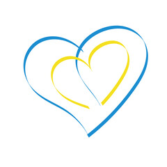 Blue and yellow heart. Ukraine flag colors.   No  war. Flag of Ukraine in the shape of a heart. Logo with Ukrainian national symbol