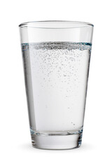 Glass of sparkling water isolated white.