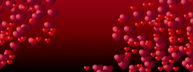 Red Valentine's Day background with red hearts on red background. Abstract love banner or greeting card background. Vector illustration.