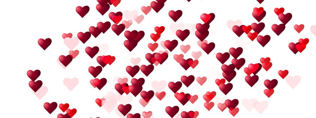 Happy Valentine's day, flying pink and red hearts with on white background. Abstract festive and holiday concept. Place for text.